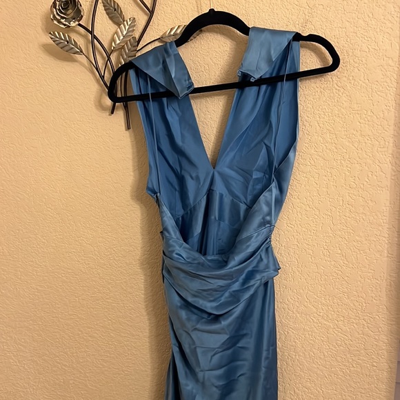 New - The Sei  Cross Wrap Halter Gown blue silk - Picture 11 of 16